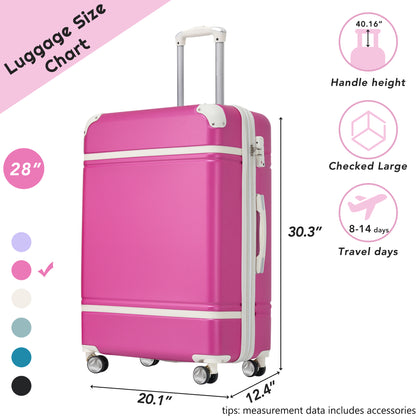 Hardshell Luggage with TSA lock , 28" Expandable Lightweight Suitcase with Spinner Wheels, Single Vintage Luggage,Pink