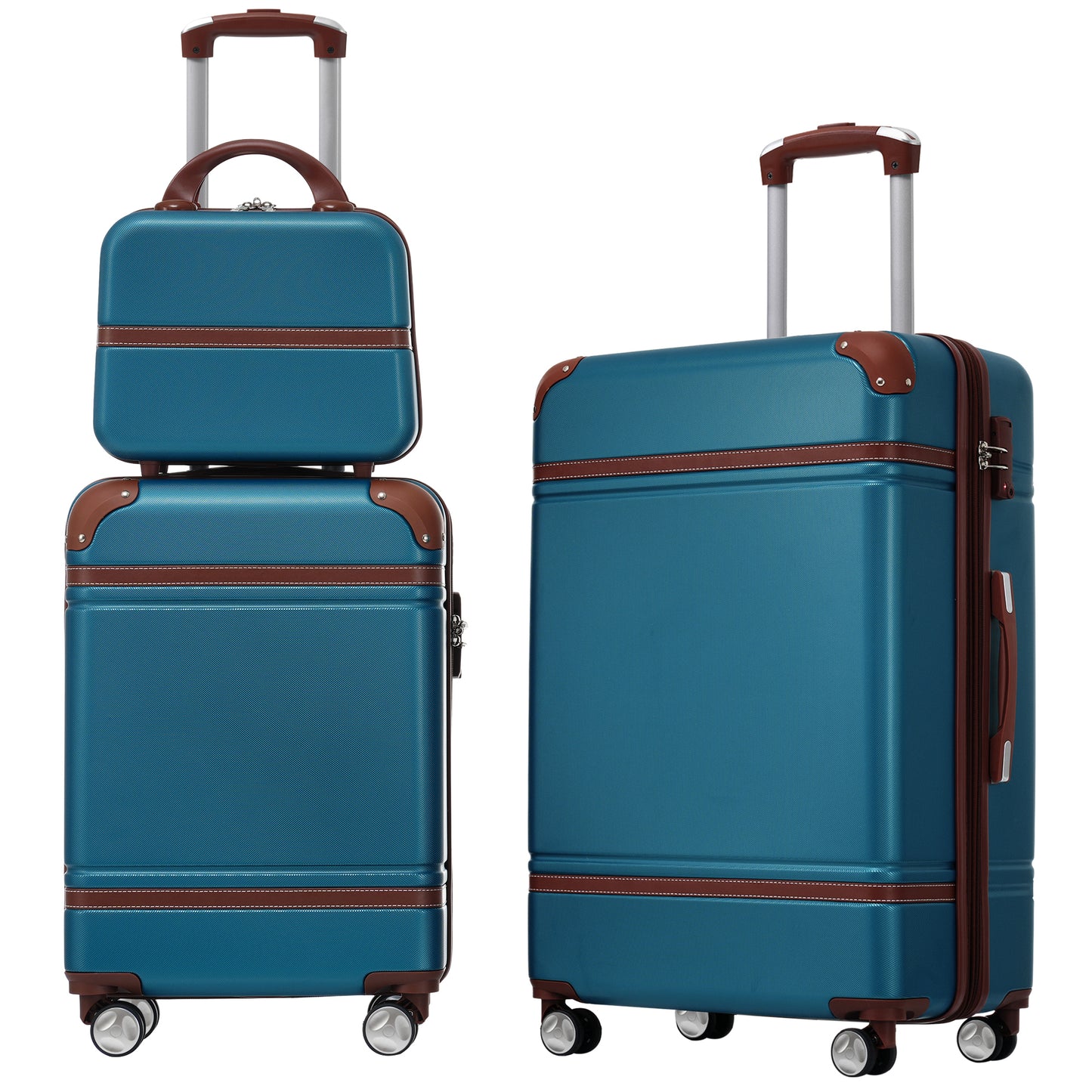 Hardshell Luggage Sets 3 Pieces 20"+24" Luggages and Cosmetic Case Spinner Suitcase with TSA Lock  Lightweight,Blue