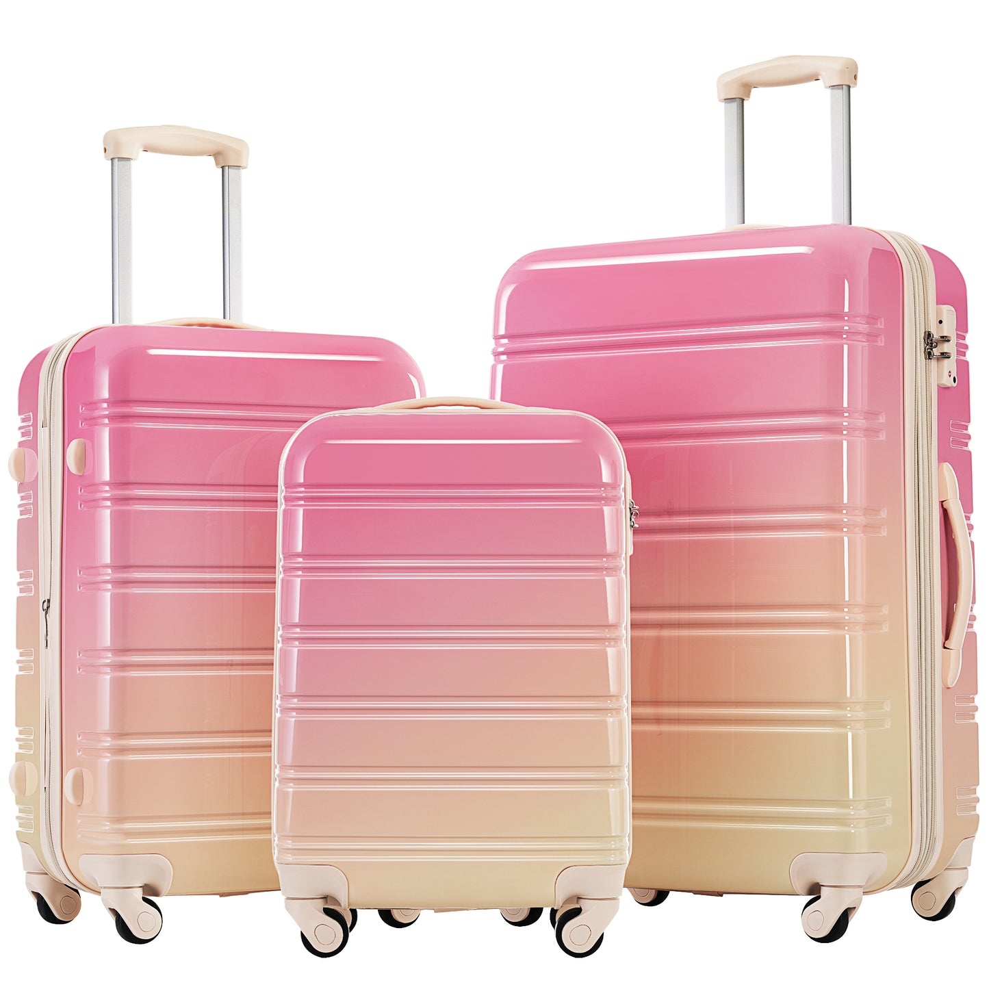 Hardshell Luggage Sets 3 Piece Gradient Color Expandable Suitcase with Spinner Wheels and TSA Lock Lightweight 20" 24" 28" Available,Pink and Yellow