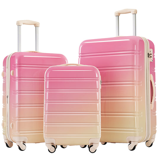 Hardshell Luggage Sets 3 Piece Gradient Color Expandable Suitcase with Spinner Wheels and TSA Lock Lightweight 20" 24" 28" Available,Pink and Yellow