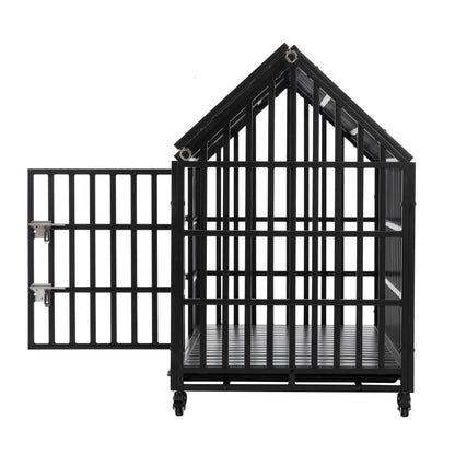 52" Heavy Duty Dog Crate Large Dog cage Strong Metal Dog Kennels and Crates for Large Dogs with 4 Lockable Wheels