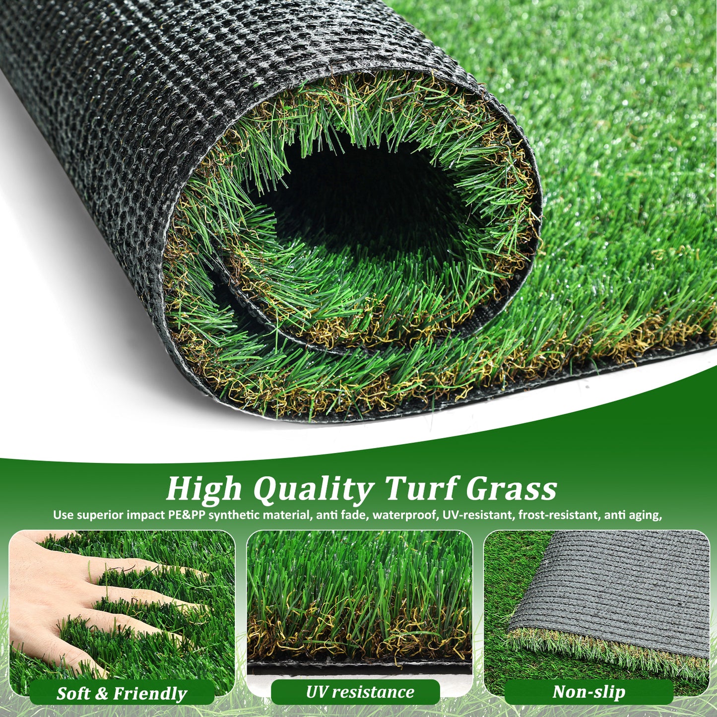 2FTX10FT Outdoor Artificial Grass Runner Rug, Thick Realistic Fake Grass Roll Decor Patio Balcony Garden Lawn, Dog Pets Turf Drain Mat, 1.38" Pile Height