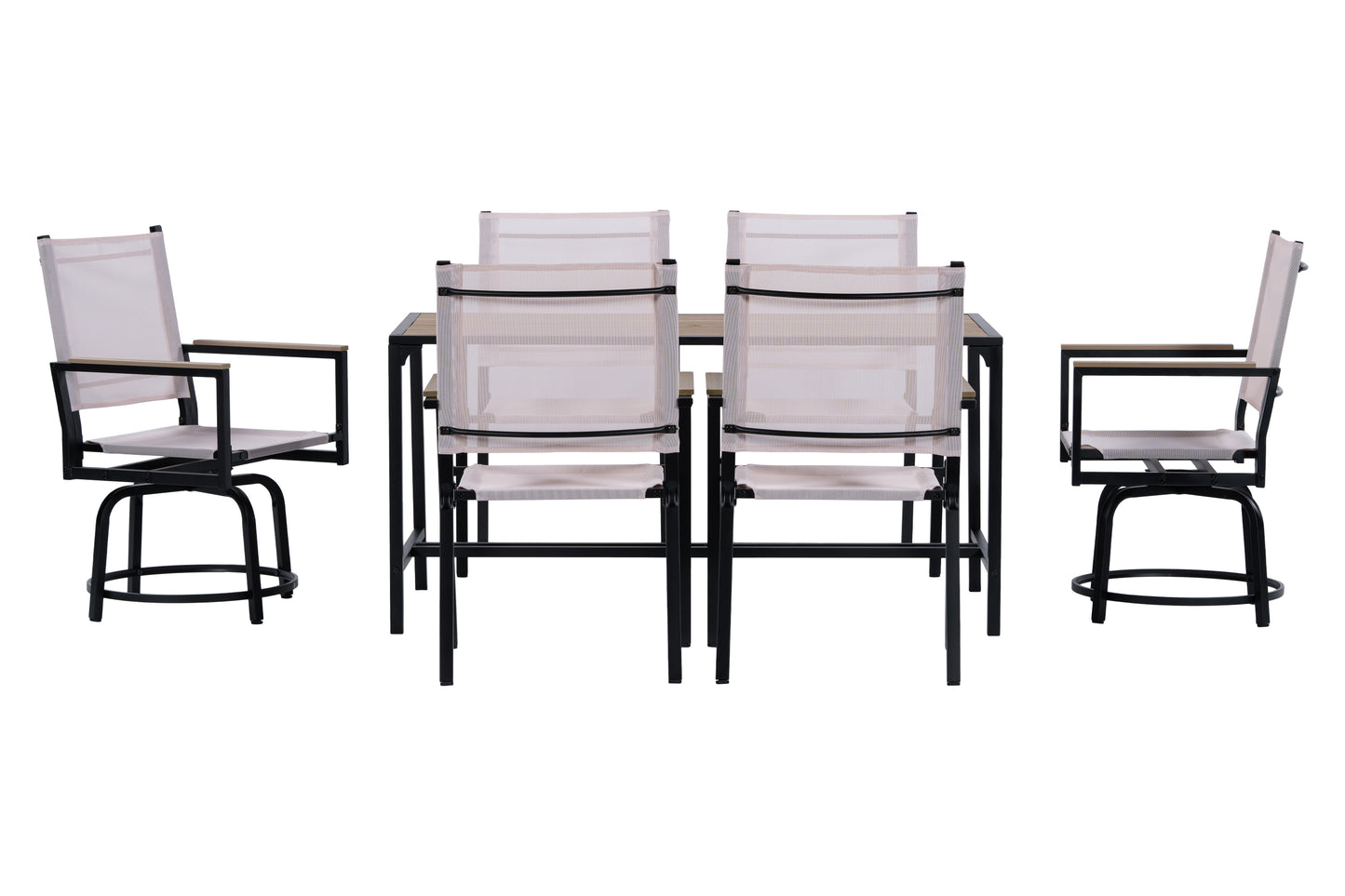 7 Piece Outdoor Patio Set/ Weather Resistance/ Wood Plastic Component/ WPC/ Swivel Chairs/ Al Fresco Dining Set/ Outdoor Dining Set/ Dining Table Set/ Bistro Table