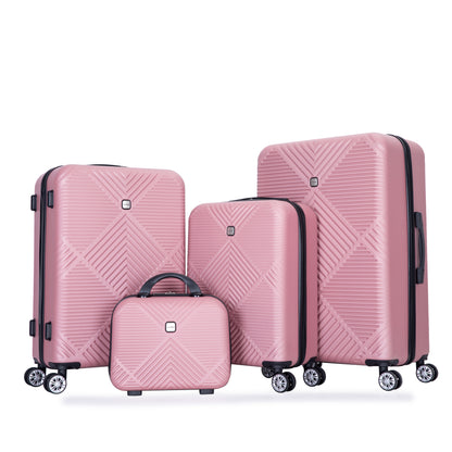 4-piece ABS lightweight suitcase, 14 inch makeup box, aircraft wheels (14/20/24/28) PINK