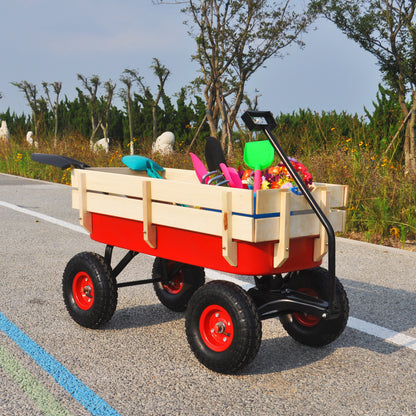 outdoor sport wagon tools cart wooden side panels air tires Wagon (red)